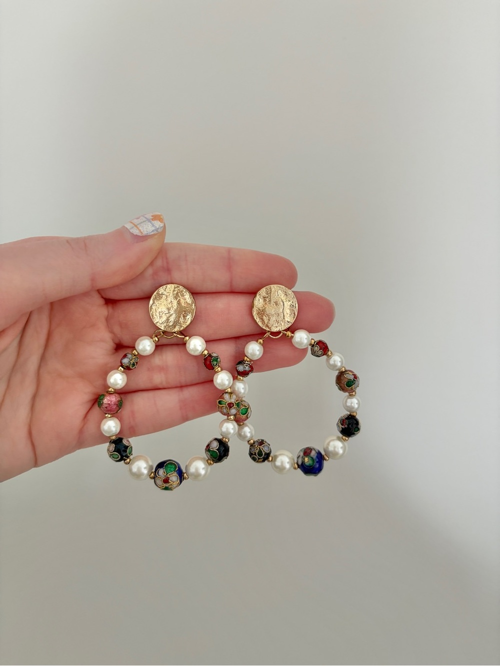 Beaded Pearl Hoop Earrings